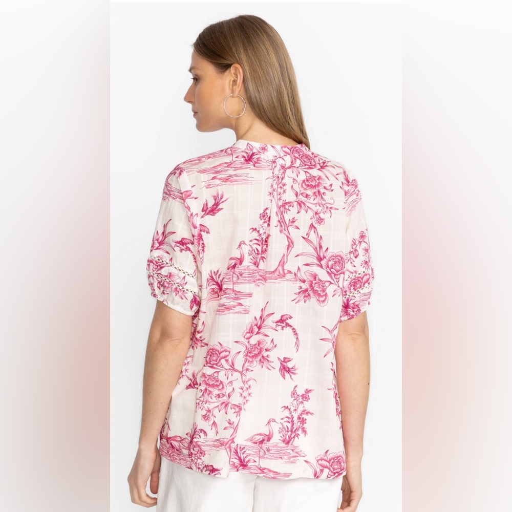 Johnny Was Pink Floral Button Down Shirt - Picture 2 of 10